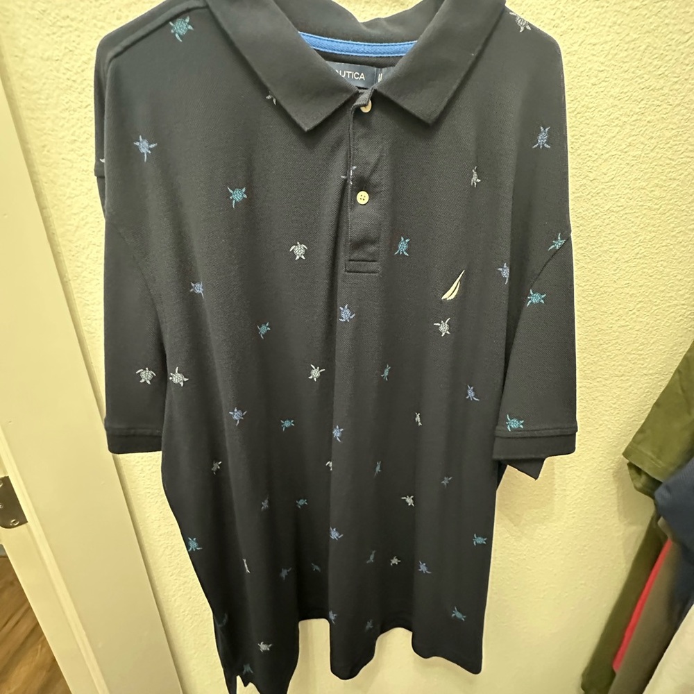 Nautica Men's Black Polo with Blue Embroidery
